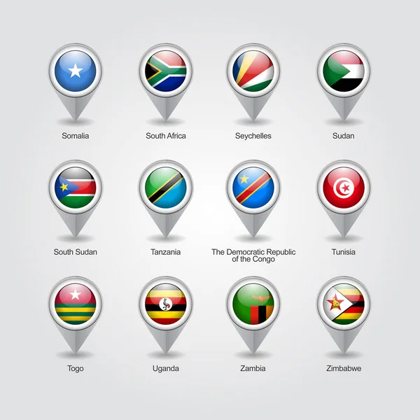 Vector Design Pin Point Icons Africa Countries — Stock Vector