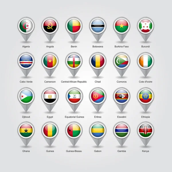 Diseño Vectores Iconos Puntos Referencia Países África — Archivo Imágenes Vectoriales