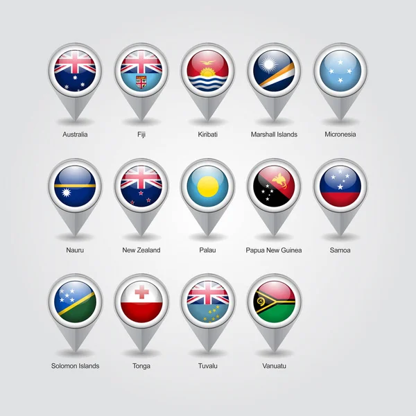 Vector Design Pin Point Icons Australia Oceania Countries — Stock Vector