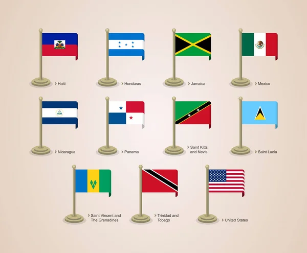 Набор Мультипликационных Векторных Иллюстраций Полярных Флагов Стран Северной Америки — стоковый вектор