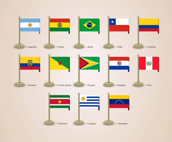Set Von Cartoon Vektor Illustrationen Von Flaggen Südamerikanischer Länder — Stockvektor