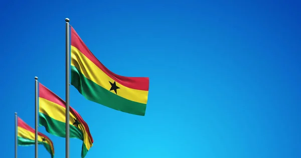 Illustration Flagpole Flying Ghana Blue Sky — Stock Photo, Image