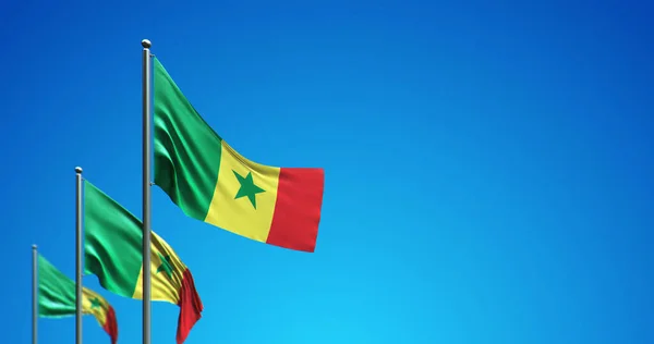 Ilustración Del Asta Bandera Que Vuela Senegal Cielo Azul — Foto de Stock