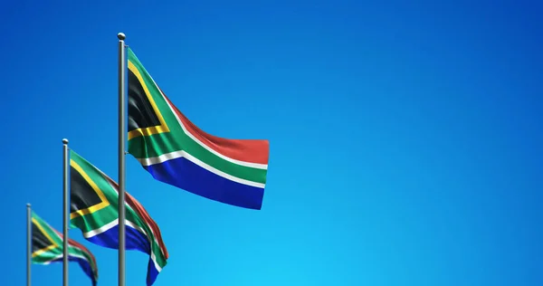 Güney Afrika 'da mavi gökyüzünde dalgalanan bayrak direğinin 3 boyutlu çizimi