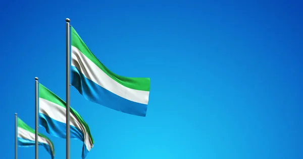 Ilustración Del Asta Bandera Que Vuela Sierra Leona Cielo Azul — Foto de Stock