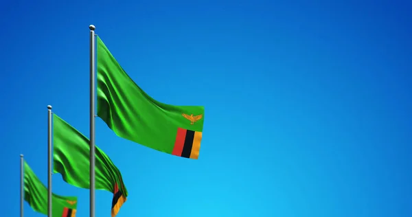 Ilustración Del Asta Bandera Que Vuela Zambia Cielo Azul —  Fotos de Stock