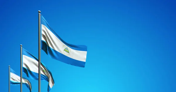 Illustration Flagpole Flying Nicaragua Blue Sky — Stock Photo, Image