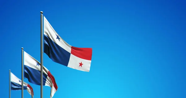 Ilustración Del Asta Bandera Que Vuela Panamá Cielo Azul —  Fotos de Stock