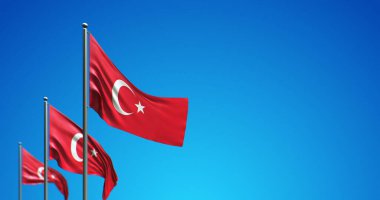 Türkiye 'nin mavi gökyüzünde dalgalanan bayrak direğinin 3D çizimi