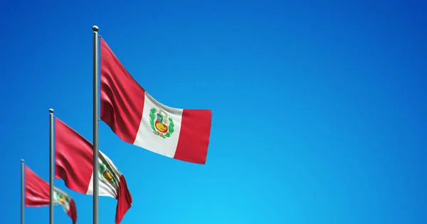 Ilustración Del Asta Bandera Que Vuela Perú Cielo Azul —  Fotos de Stock