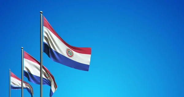 青い空にパラグアイを飛ぶ旗竿の3Dイラスト — ストック写真