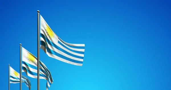 Ilustración Del Asta Bandera Que Vuela Uruguay Cielo Azul — Foto de Stock