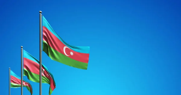 Mavi gökyüzünde dalgalanan Azerbaycan bayrak direğinin 3 boyutlu çizimi