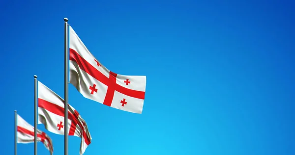 Bayrak direğinin mavi gökyüzünde dalgalanan Georgia 'nın 3 boyutlu çizimi