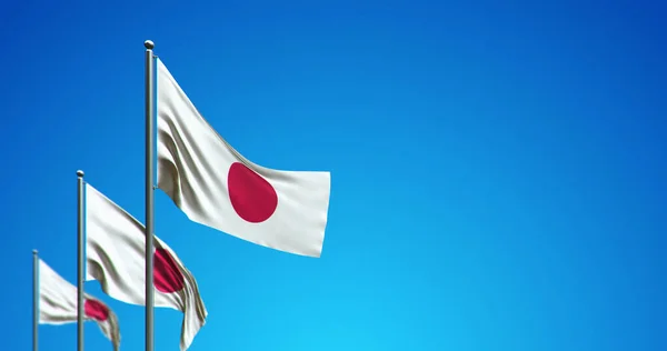 Japonya 'nın mavi gökyüzünde dalgalanan bayrak direğinin 3 boyutlu çizimi