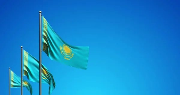 在蓝天中飘扬的哈萨克斯坦国旗的3D图像 — 图库照片