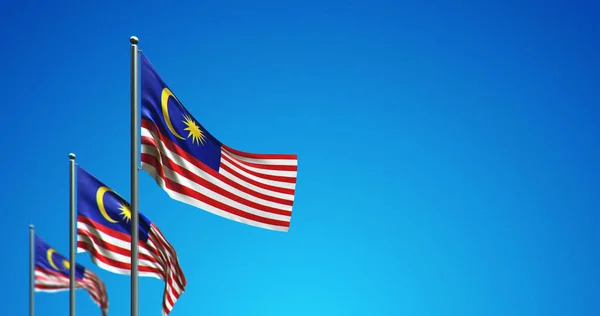 青い空にマレーシアを飛んで旗竿の3Dイラスト — ストック写真