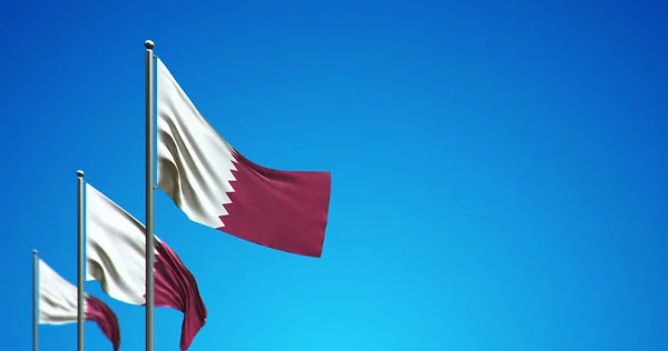 Mavi Gökyüzünde Dalgalanan Katar Bayrak Direğinin Boyutlu Çizimi — Stok fotoğraf
