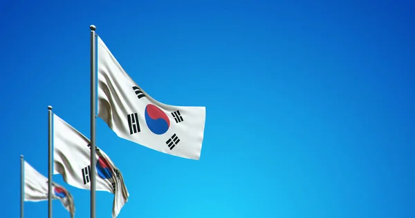 青い空に韓国を飛んで旗竿の3Dイラスト — ストック写真