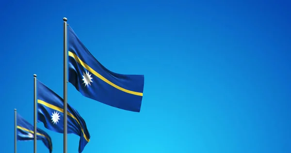 Mavi Gökyüzünde Dalgalanan Nauru Bayrak Direğinin Boyutlu Çizimi — Stok fotoğraf