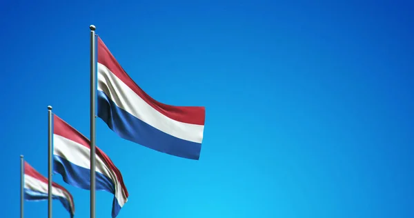 青い空にオランダを飛ぶ旗竿の3Dイラスト — ストック写真