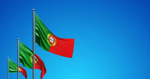 Ilustración Del Asta Bandera Que Vuela Portugal Cielo Azul —  Fotos de Stock