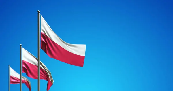 青い空にポーランドを飛ぶ旗竿の3Dイラスト — ストック写真