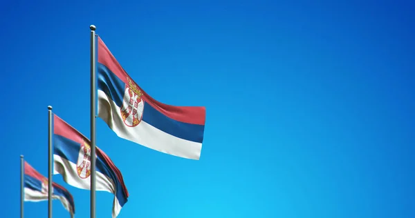 Ilustración Del Asta Bandera Que Ondea Serbia Cielo Azul —  Fotos de Stock