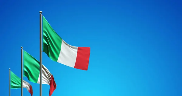 Ilustración Del Asta Bandera Que Vuela Italia Cielo Azul —  Fotos de Stock