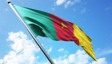 Mavi gökyüzü arkaplanlı kamerun bayrağı