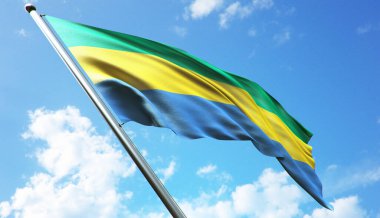 Mavi gökyüzü arkaplanlı Gabon bayrağı