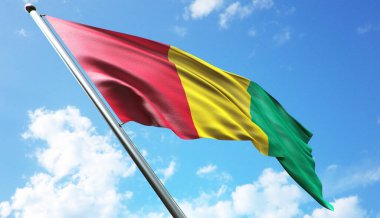 Mavi gökyüzü arkaplanlı Gine bayrağı