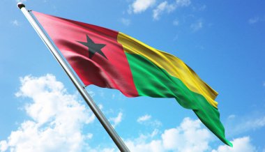Mavi gökyüzü arkaplanlı Gine Bissau bayrağı