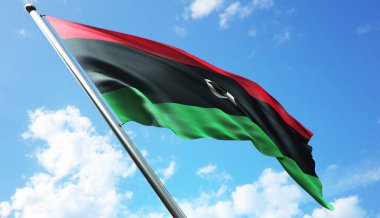 Mavi gökyüzü arkaplanlı Libya bayrağı