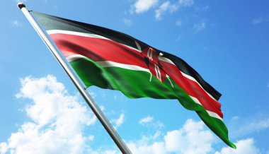 Mavi gökyüzü arkaplanlı Kenya bayrağı