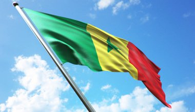 Mavi gökyüzü arkaplanlı Senegal bayrağı