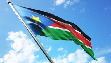 Mavi gökyüzü arkaplanlı Güney Sudan bayrağı