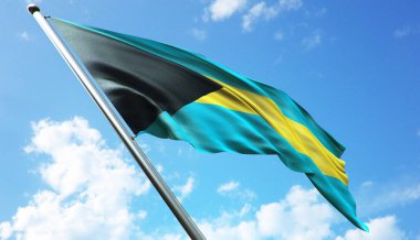 Mavi gökyüzü arkaplanlı Bahama bayrağı