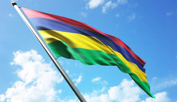 Mauritius Flagga Med Blå Himmel Bakgrund — Stockfoto