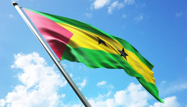 Sao Tome ve Principe bayrağı mavi gökyüzü arkaplanlı