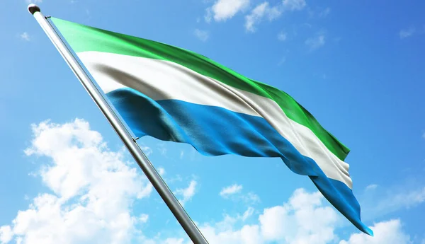 Sierra Leone Vlajka Modrým Nebem Pozadí — Stock fotografie