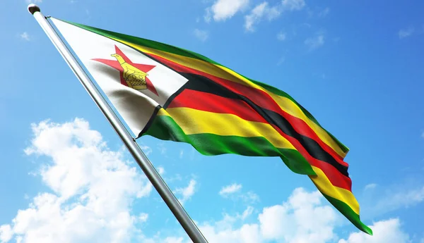 Mavi gökyüzü arkaplanlı Zimbabwe bayrağı