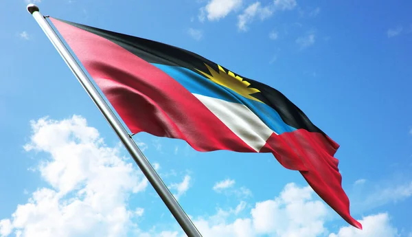 Antigua ve Barbuda bayrağı mavi gökyüzü arkaplanlı