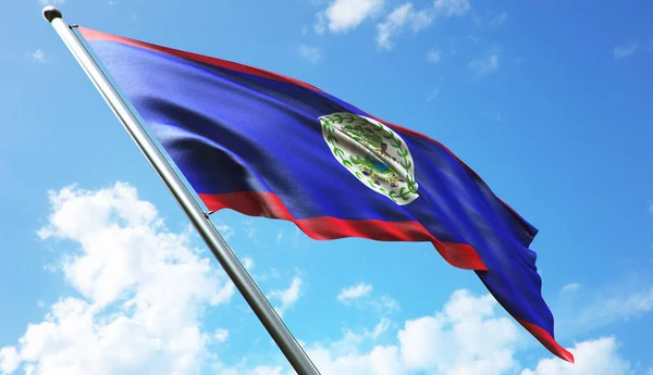 Belize Vlag Met Blauwe Lucht Achtergrond — Stockfoto