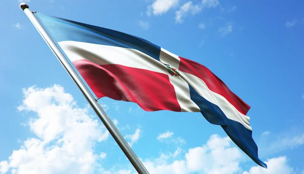 Bandeira República Dominicana Com Fundo Azul Céu — Fotografia de Stock