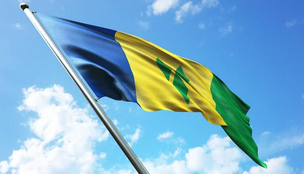 Saint Vincent Grenadines Bayrağı Mavi Gökyüzü Arkaplanlı — Stok fotoğraf