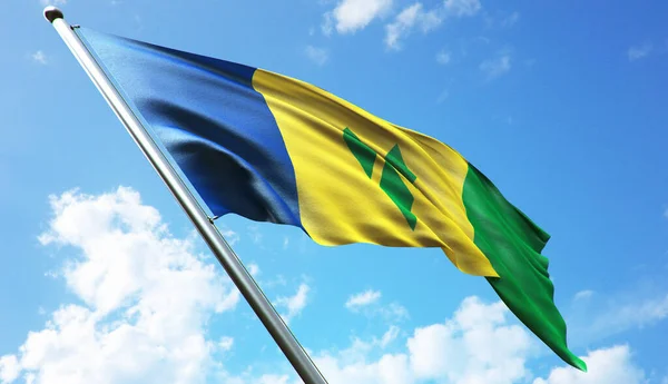 Saint Vincent ve Grenadines bayrağı mavi gökyüzü arkaplanlı