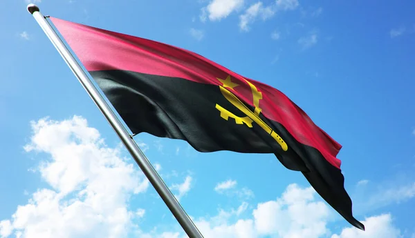 Angola Vlajka Modrým Nebem Pozadí — Stock fotografie