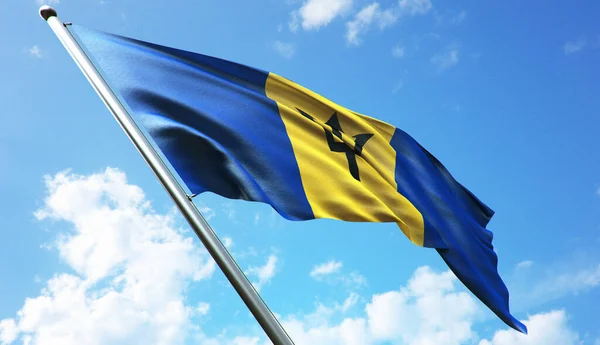 Barbados Vlajka Modrou Oblohou Pozadí — Stock fotografie