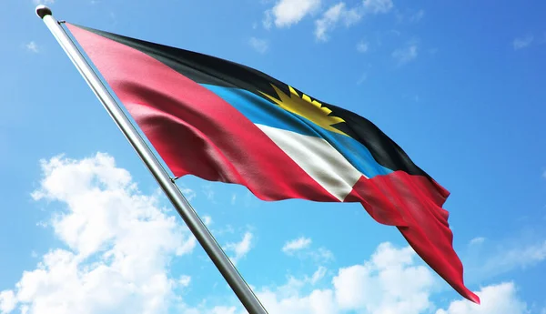 Antigua Barbuda Vlajka Modrým Nebem Pozadí — Stock fotografie